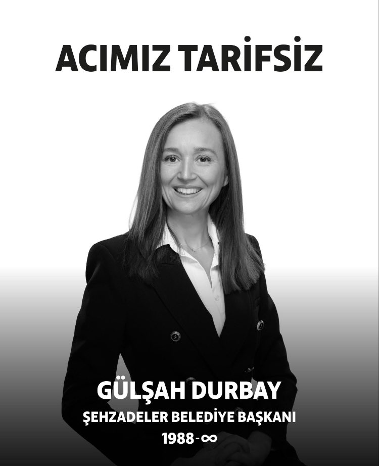Yaşadığı rahatsızlık nedeniyle bir süredir yoğun bakımda tedavi gören Manisa şehzadeler belediye başkanımız Gülşah Durbay’ı kaybetmenin derin üzüntüsü İçerisindeyim Başkanımıza Allah’tan rahmet; ailesine sevenlerine ve tüm
Manisa  halkına baş sağlığı ve sabırlar diliyorum.