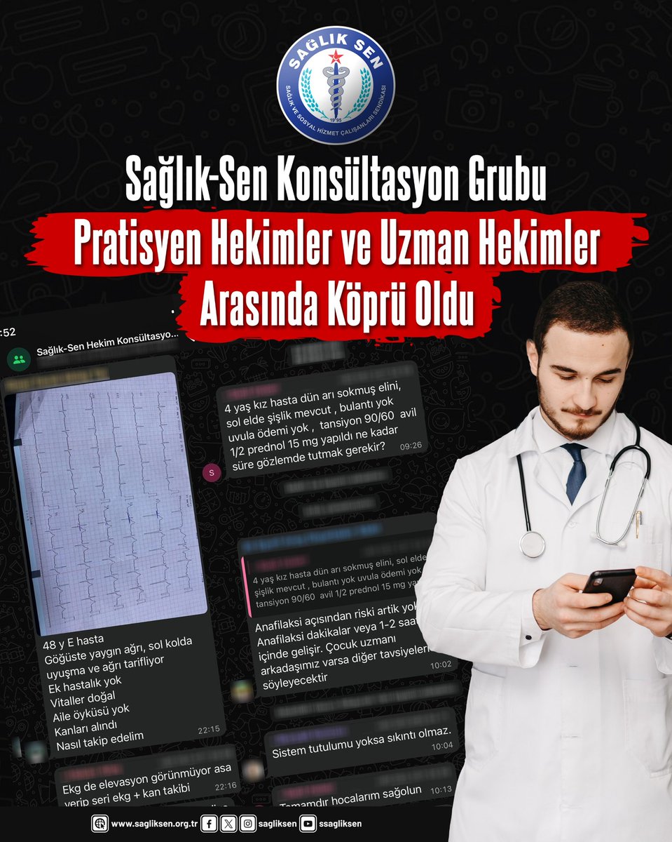 Sağlık-Sen Hekim Komisyonu tarafından kurulan "Sağlık-Sen Konsültasyon Grubu" acil servislerde görev yapan pratisyen hekimlere destek oluyor. 

Kısa süre önce kurulan grup, yüzlerce pratisyen hekime vaka desteği sağladı.
⤵️
sagliksen.org.tr/haber/14783/sa…