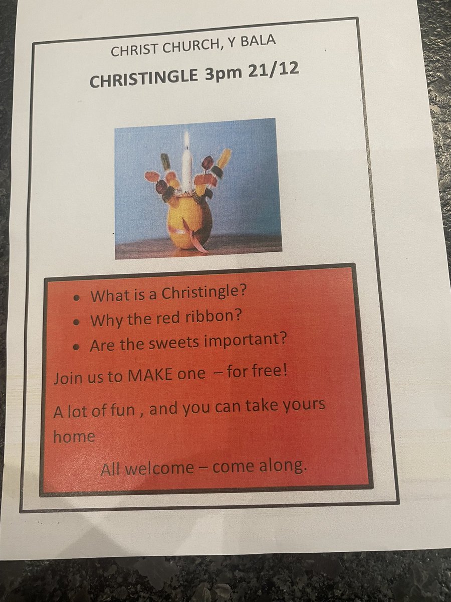 Dewch i gael hwyl Sul nesa a mynd adre â’r Cristingl gyda chi. 👏

Come along next Sunday and take a Christingle home with you.👏