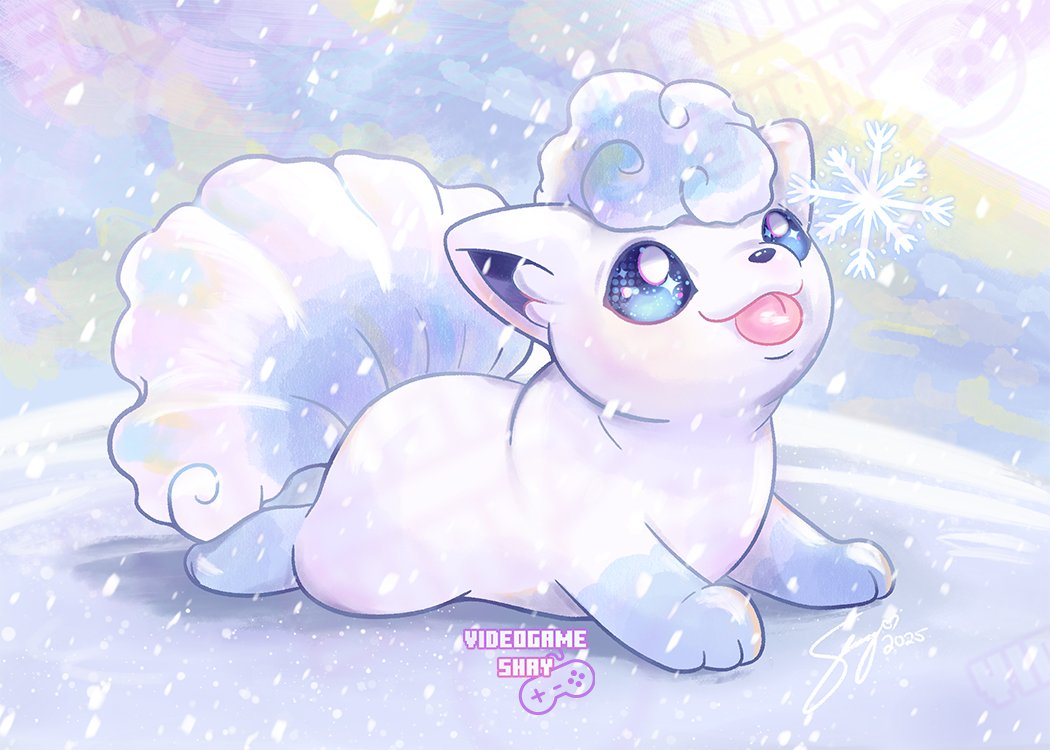videogameshay's tweet image. Do we like a festively plump Alolan Vulpix just blepping in the snow?

  ⋆⁺₊❅.  Available as a wallpaper and a limited-edition holiday card for my patrons!