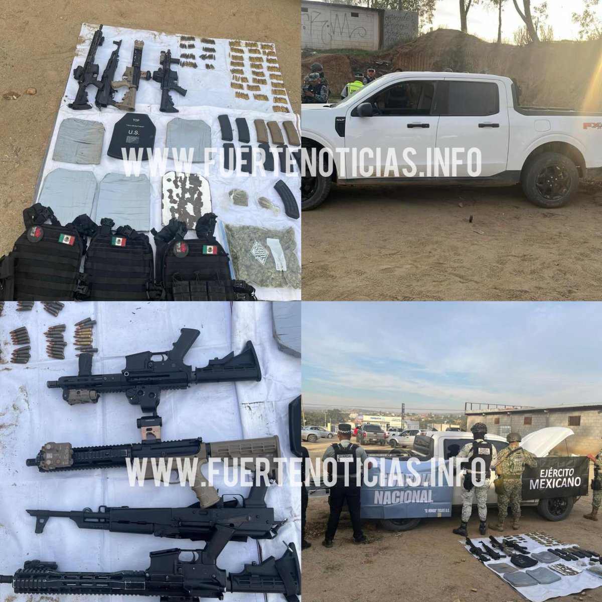 Autoridades aseguran armas y equipo táctico durante operativo en Tecate. el despliegue se realizó luego de trabajos de vigilancia y análisis de información, lo que permitió a elementos de la <a href="/GN_MEXICO_/">Guardia Nacional</a>  y Ejército Mexicano, ubicar un predio señalado.