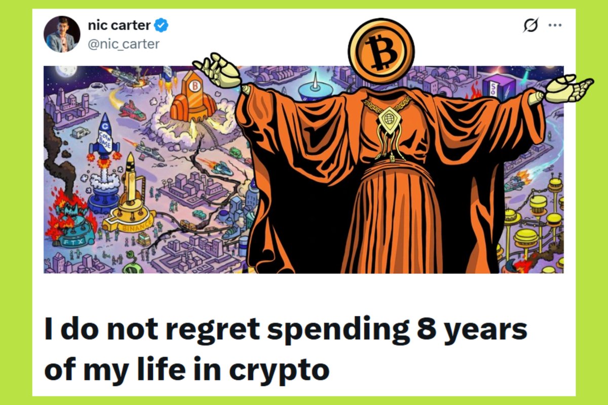 gm_upside's tweet photo. 👌 ĐỪNG THẦN THÁNH HÓA CRYPTO

@nic_carter (đồng sáng lập Castle Island Ventures) không hối tiếc vì đã dành 8 năm trong crypto.

Nhưng anh cũng không phủ nhận sự vỡ mộng đang lan rộng trong ngành.

Gần đây, một người tên Ken Chang viết rằng anh ta đã “lãng phí 8 năm cuộc đời vì crypto”.

Ken nói mình từng tin crypto sẽ xây dựng một hệ thống tài chính mới, phi tập trung hơn.

Nhưng càng đi sâu, anh càng nhận ra mình không xây dựng hệ thống nào cả.

Thứ anh góp phần tạo ra chỉ là một sòng bạc hoạt động 24/7, nơi đầu cơ và cờ bạc được bọc trong ngôn ngữ công nghệ.

Nic Carter đọc bài đó và thấy Ken nói đúng ở nhiều điểm.

Hàng tỷ USD đã bị đốt vào những blockchain mới không thực sự cần thiết.

Các sàn phái sinh, sàn giao ngay, thị trường dự đoán, launchpad memecoin mọc lên không phải vì xã hội cần chúng, mà vì thị trường thưởng cho chúng, và vốn đầu tư sẵn sàng tài trợ.

Điều khiến Nic chú ý hơn là mâu thuẫn của Ken.

Ken bước vào crypto với lý tưởng tự do, chống tập trung quyền lực. Nhưng sản phẩm nổi tiếng nhất của anh lại là một giao thức tạo lợi suất từ quyền chọn.

Khi khoảng cách giữa lý tưởng và việc mình đang làm ngày càng lớn, Ken không chịu nổi nữa.

☹️ Ken kết luận: crypto là casino, không phải là cuộc cách mạng.

Nic thấy câu chuyện này không mới.

Gần mười năm trước, Mike Hearn từng tuyên bố Bitcoin đã thất bại.

Khi đó, lập luận cũng tương tự: thứ được hứa hẹn là phi tập trung và tự do cuối cùng lại trở nên tập trung, không khác hệ thống cũ.

Chi tiết khác nhau, nhưng cảm giác vỡ mộng thì giống nhau.

Từ những câu chuyện đó, Nic đặt câu hỏi mấu chốt: rốt cuộc crypto sinh ra để làm gì?

Theo anh, crypto không có một mục đích duy nhất.

Có người xem nó là nỗ lực khôi phục tiền tệ lành mạnh.

Có người tin vào việc biến hợp đồng và giao dịch thành những dòng code.

Có người theo đuổi quyền sở hữu số.

Có người chỉ muốn làm thị trường tài chính hiệu quả hơn.

Và cũng có người coi crypto là công cụ giúp những người ở bên lề hệ thống tài chính tiếp cận được hạ tầng toàn cầu.

Những mục tiêu này chồng chéo lên nhau, và không mục tiêu nào hoàn toàn thắng thế.

Bitcoin chưa thay thế tiền pháp định.

NFT không tái định nghĩa quyền sở hữu số.

Thị trường vốn đang chuyển lên blockchain, nhưng rất chậm.

Phần lớn ứng dụng thực sự có người dùng vẫn xoay quanh Bitcoin, stablecoin, giao dịch và prediction market.

Nic không phủ nhận mặt tối. Đầu cơ, phát hành token tràn lan, tâm lý đánh bạc, đặc biệt trong giới trẻ, là điều đáng lo.

Nhưng anh cho rằng đó là cái giá khó tránh khi xây dựng thị trường vốn trên nền tảng mở.

Một hạ tầng cho phép ai cũng tham gia thì cũng cho phép những hành vi xấu tồn tại.

Theo Nic, điều quan trọng là giữ sự lạc quan một cách thực tế.

Không cần tin rằng crypto sẽ cứu thế giới hay tạo ra một xã hội lý tưởng.

Chỉ cần hiểu rõ nó có thể làm gì, và chấp nhận rằng kết quả cuối cùng sẽ khiêm tốn hơn những giấc mơ ban đầu.

Crypto có mục đích. Nó chỉ không hoành tráng như nhiều người từng nghĩ.