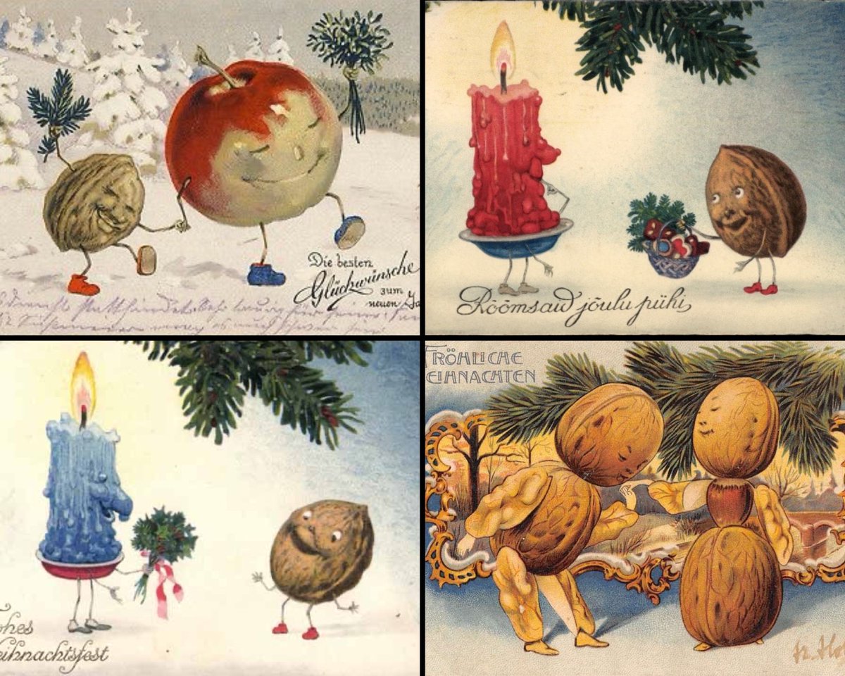 TitaniasRealm's tweet image. Walnuts living their best lives on vintage Christmas cards