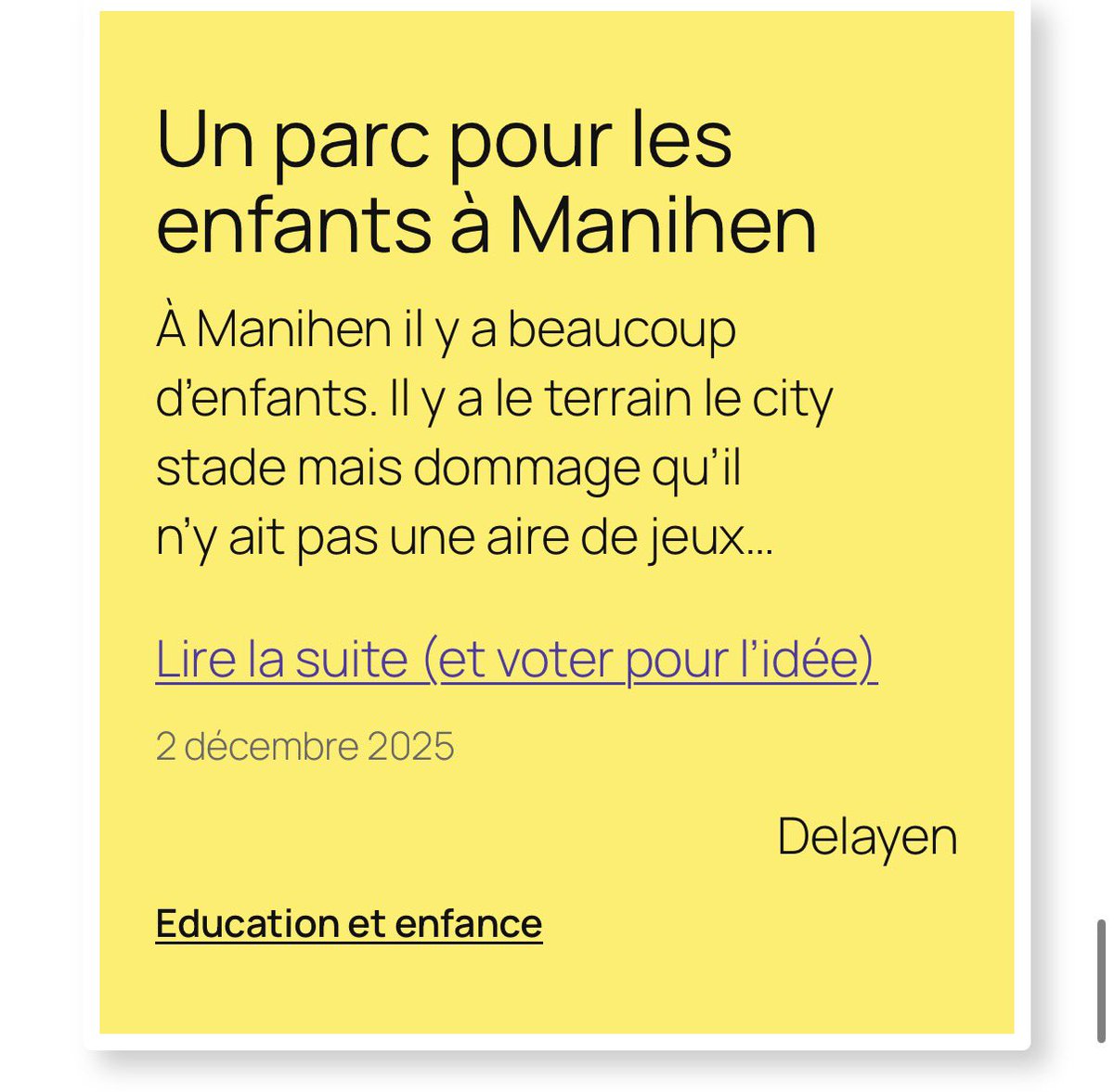 On est à 27 idées soumises (bon essentiellement les miennes mais pas que !)
Si jamais l’envie vous prend de faire la même chose dans votre ville, c’est très simple : un WordPress, un plugin User Submitted Posts et roule cocotte !

facebook.com/share/1CxBJFJ3…