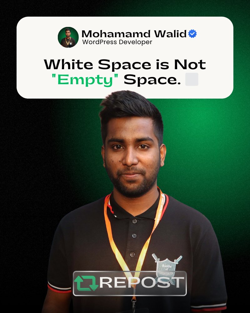 iamthewalid's tweet photo. White space is not "empty" space. It's a design feature. ⬜

❌ Cluttered site = Cheap &amp; Confusing. ✅ Minimalist site = Premium &amp; Focused.

Don't fill every pixel with noise. Let your content breathe.

Simplicity sells. ✨

#iamthewalid #WebDesign #Minimalism https://t.co/1kRZlxMCit