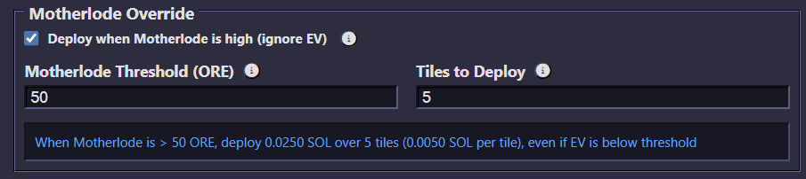 Strictly for the MOTHERLOAD HUNTERS! 

Never miss the Motherlode again - always hit it using the "Motherlode override" which is now available within the Smart Deploy strategy.

<a href="/r0rytay/">r0ry</a>