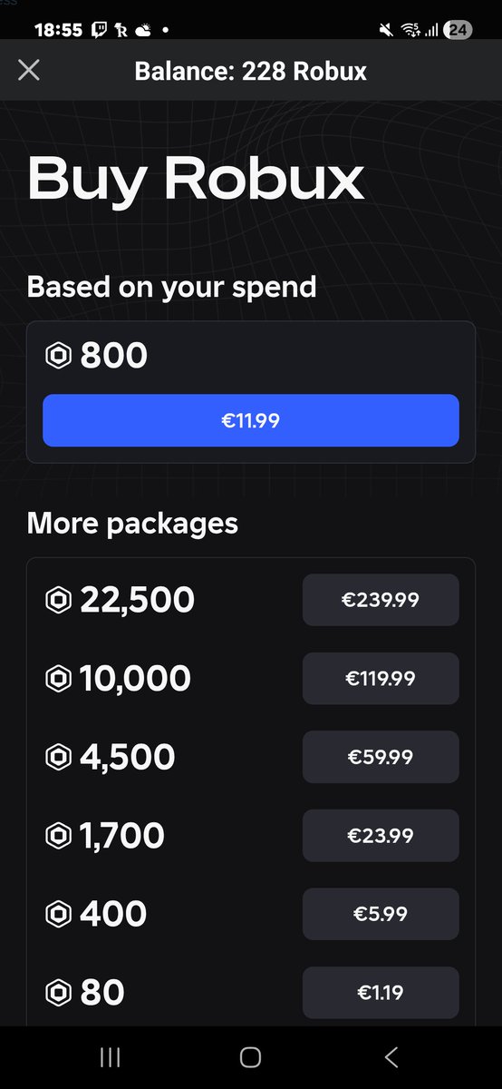 Roblox has changed the look of the mobile Robux page.