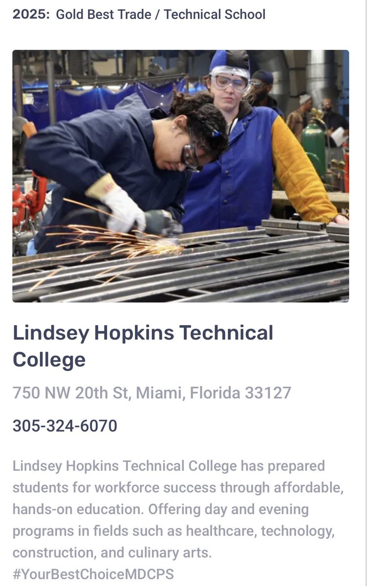 Lindsey_HTC's tweet photo. 🎉 We’re a 2025 Miami-Dade Favorites Winner! 🎉  Thank you, Miami Herald, for featuring Lindsey Hopkins Technical College as Best Trade &amp; Technical School.  👇📄 Page 36! Honored by our community’s support. 💙👏 #YourBestChoiceMDCPS #MiamiDadeFavorites 

https://t.co/PXOBKGYTKp https://t.co/WJFEFvNIgh