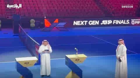 جانب من كلمة محمد السراح رئيس الاتحاد السعودي للتنس قبل بداية قرعة بطولة نهائيات الجيل القادم لرابطة محترفي التنس 