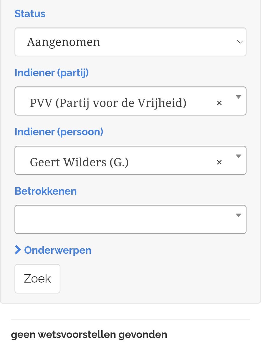 In 20 jaar tijd heeft Geert Wilders #PVV niet één zinvol wetsvoorstel kunnen bedenken.