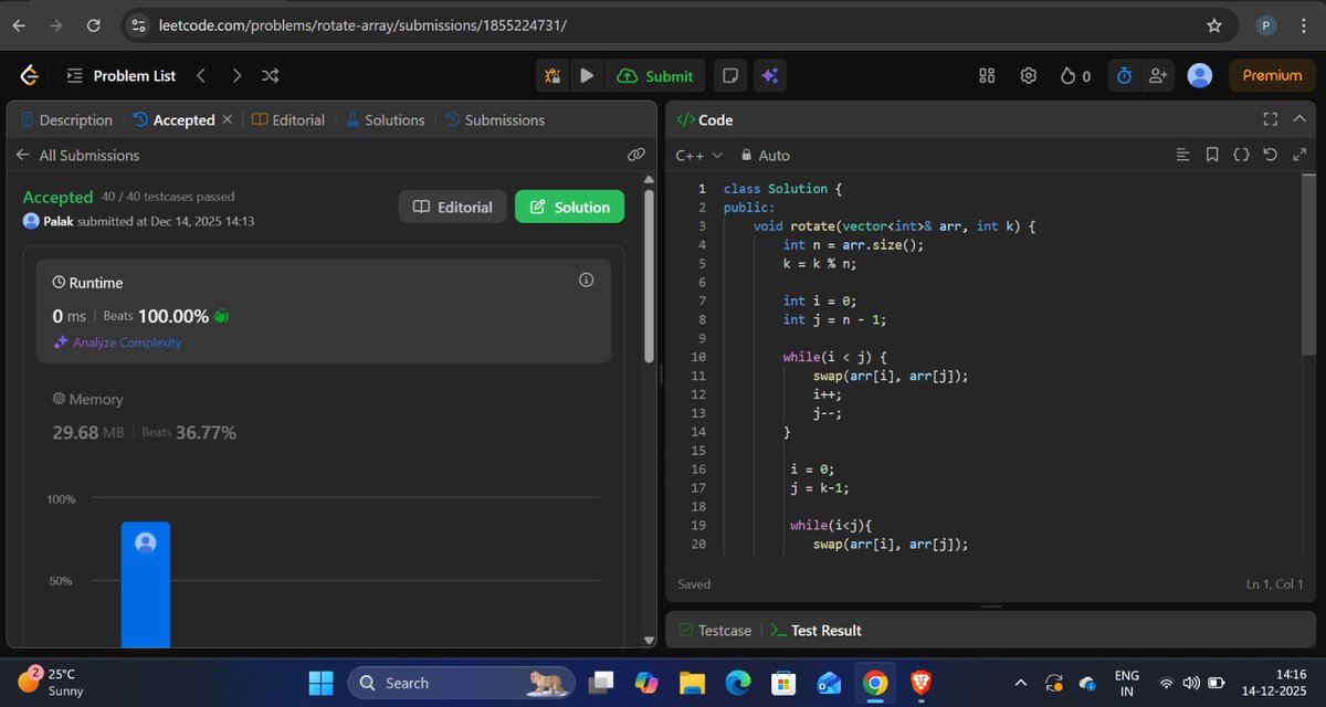 Palakk0314's tweet image. Day 1 of #100DaysOfLeetCode 

Problem- Rotate Array

#100DaysOfCode