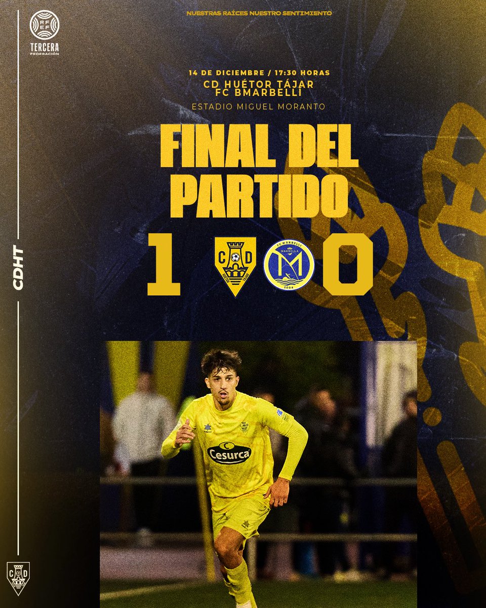 🔚 FINAL DE PARTIDO 🔚

🟡 CD HUÉTOR TÁJAR 1️⃣
🔵 FC MARBELLÍ 0️⃣

🎙️ Buen rendimiento colectivo, solidez defensiva y compromiso hasta el final para cerrar un triunfo importante. Seguimos sumando !

 #NuestrasRaícesNuestroSentimiento #CDHuetorTajar #TerceraRFEF