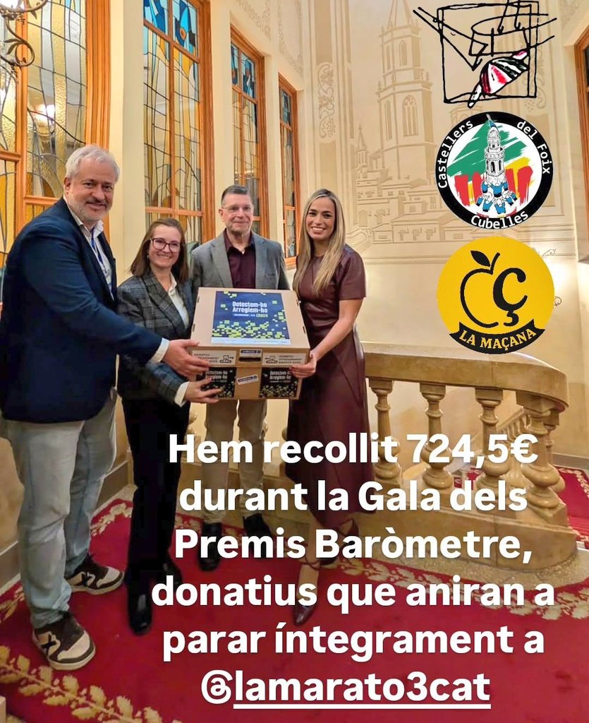 Avui a la Gala del Baròmetre Casteller hem recollit 724,5€ que aniran a parar íntegrament a #LaMarato3cat 
#castells <a href="/EstrellaDammCat/">Estrella Damm Cat</a>
