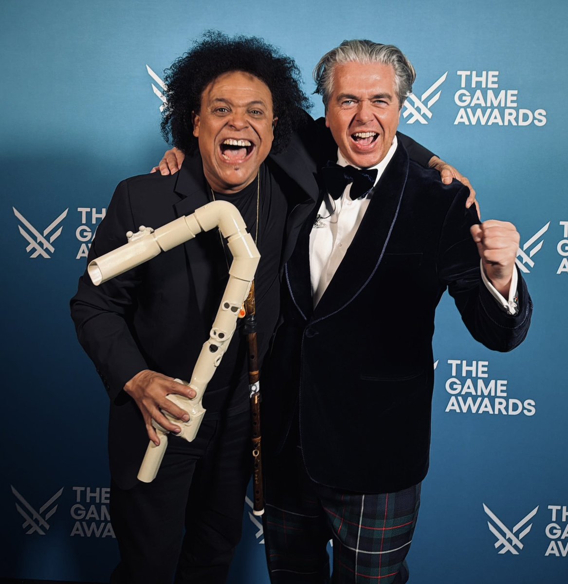 thegameawards's tweet image. Flute Guy @EustachePedro and TGA composer and conductor @Lornebalfe backstage at #TheGameAwards on Thursday.