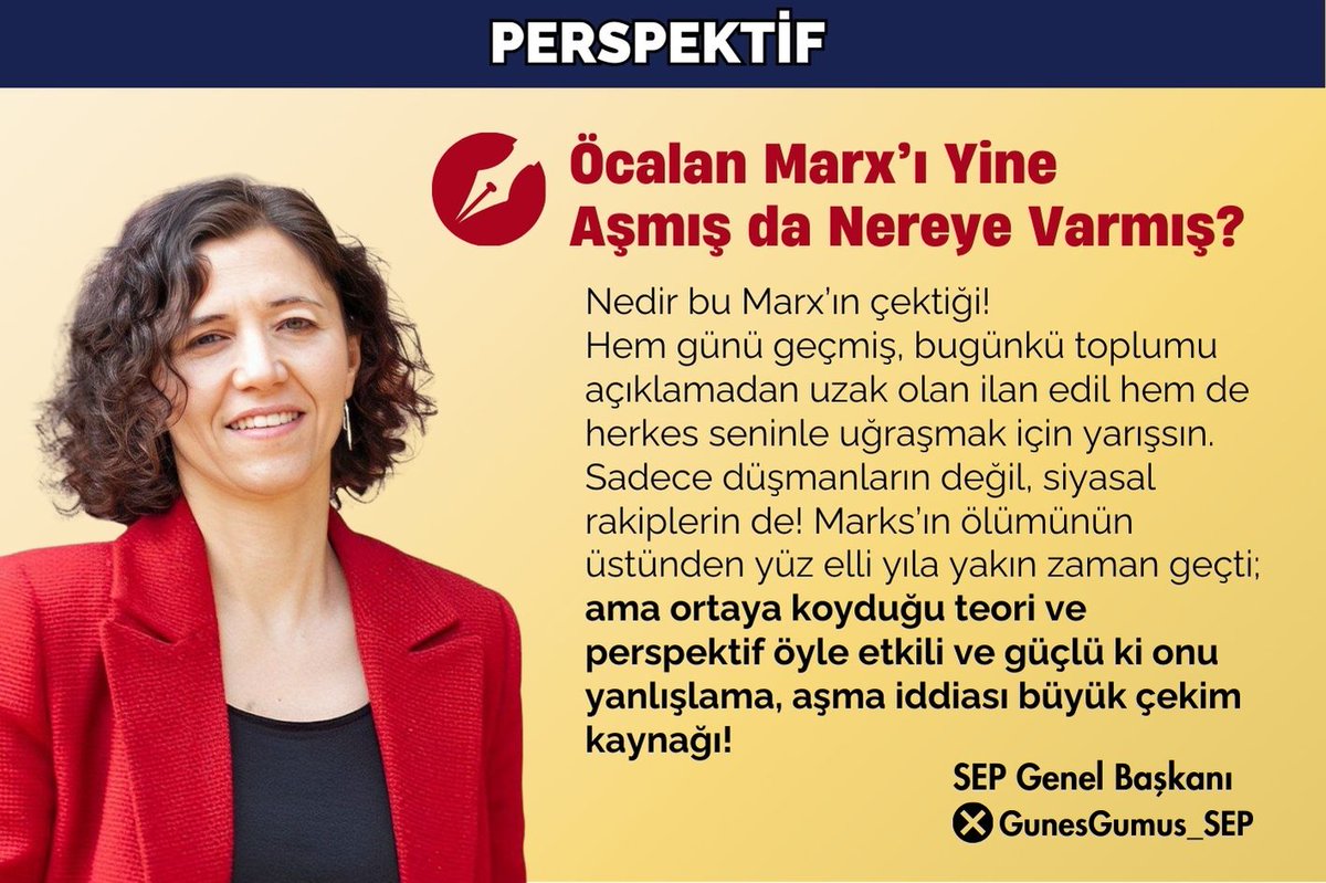 SEP Genel Başkanı Güneş Gümüş yazdı: Öcalan Marx'ı Aşmış da Nereye Varmış? <a href="/Gunes_Gumus_SEP/">Güneş Gümüş (yeni hesap)</a> ⬇️
sosyalistgundem.com/ocalan-marxi-y…