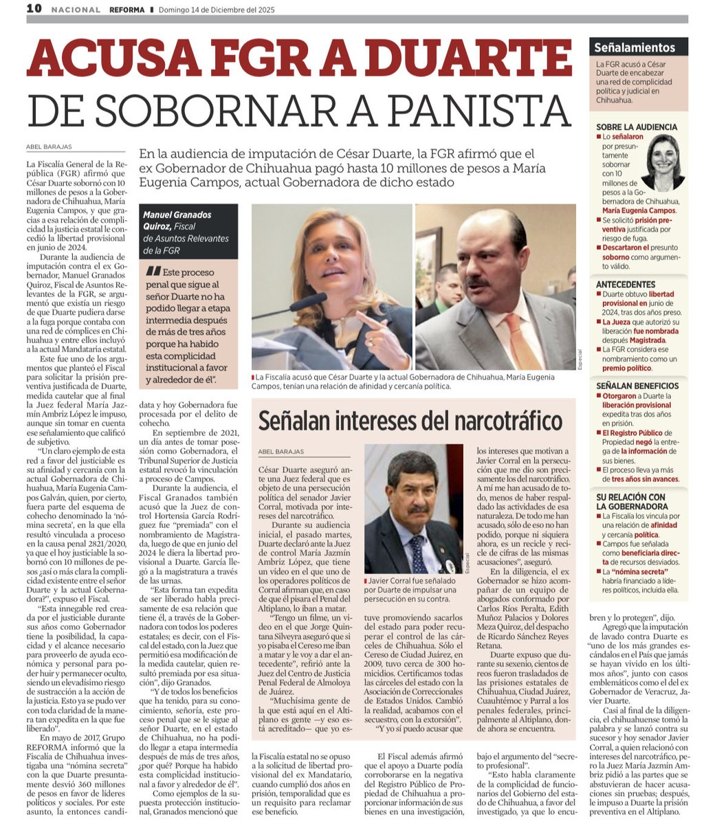 La FGR acusa a Duarte de sobornar con diez millones de pesos a <a href="/MaruCampos_G/">Maru Campos</a>. 

Se acaba la impunidad para el PRIAN en Chihuahua