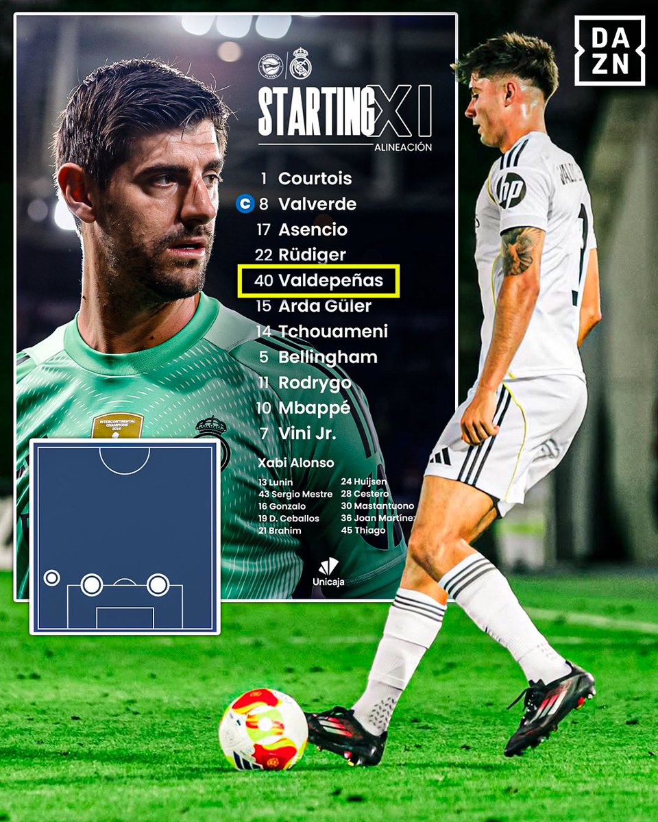 DAZNFutbol's tweet image. Víctor Valdepeñas debuta como titular en el Real Madrid ✅🇪🇸

#LALIGAenDAZN ⚽️