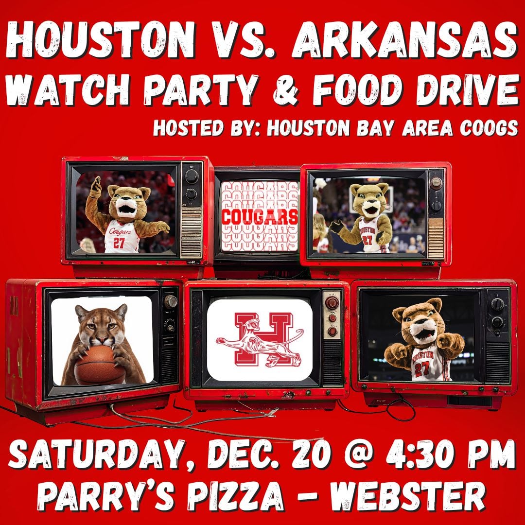 BayAreaCoogs's tweet image. Game on, #Coogs! 🏀🔥🍕 We’re taking over Parry’s Pizza for Houston vs. Arkansas—good food 😋, great company 🐾, &amp;amp; a food drive to give back ❤️. Wear red 🔴, bring a donation 🥫, &amp;amp; let’s make it a night! 🎉📣
@UHCougarMBK @UHCougars @houstonalumni @UHouston 
#GoCoogs #ForTheCity