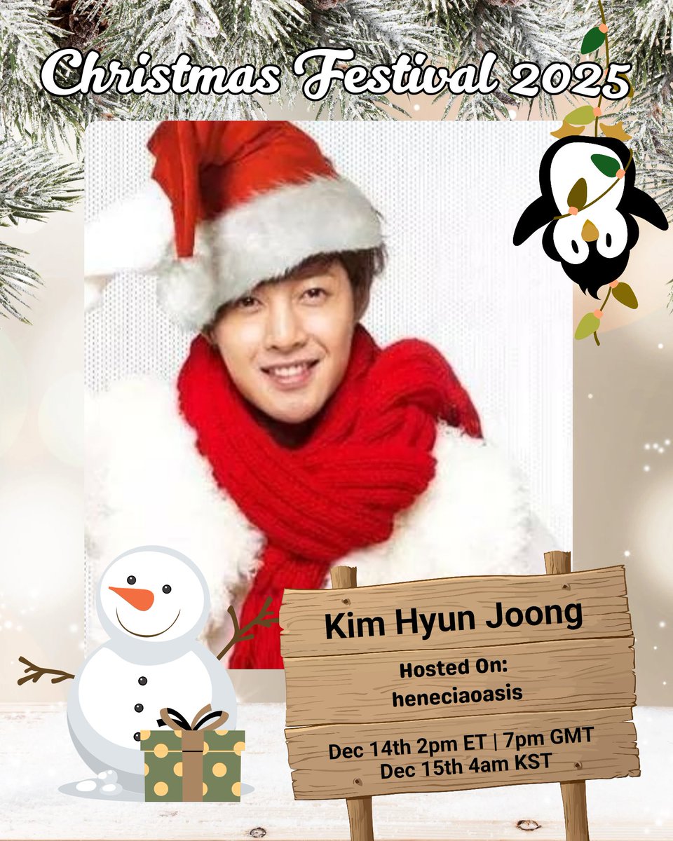 Next stop coming up in 9 minutes!

Christmas Festival Lineup🎄: [Day 2]

Presenting:
Kim Hyun Joong!!! 

🦌⏰️: Dec 14th 2pm ET | 7pm GMT | 4am KST

☃️ 📻: 
stationhead.com/heneciaoasis 

🎅: <a href="/HeneciaOasis/">HeneciaOasis</a> <a href="/khj_heneciatwt/">KIMHYUNJOONG</a>

#SHXmasFest2025 <a href="/STATIONHEAD/">STATIONHEAD</a> #KimHyunJoong