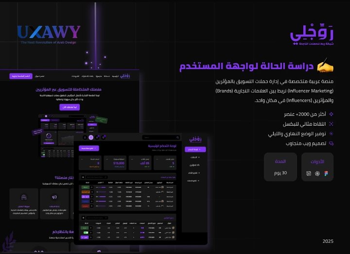 randa_lakab's tweet photo. مشروعنا الجديد 🔥✨
عملنا مؤخرًا على مشروع ضمن أكبر مسابقات الـ UI/UX في العالم العربي، المنظمة من طرف @UXAWY_MENA.
رَوّجلِي (Rawijly) منصّة SaaS عربية تنظّم التعاون بين العلامات التجارية وصنّاع المحتوى.

 دراسة الحالة:
https://t.co/2ojlRcC1ur…

#UIUX #SaaS #UXDesign https://t.co/NREEW7LwoZ