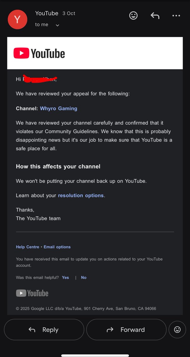 WHYROGAMING's tweet photo. @TeamYouTube My channel remains falsely terminated for 77 days under Circumvention Policy, yet I have NEVER had a banned channel before. My appeal was denied in error. This termination is a mistake. Please escalate review

channel URL [https://t.co/ygxAr3LDVc]

#youtubesupport https://t.co/IXWSPhFLjd