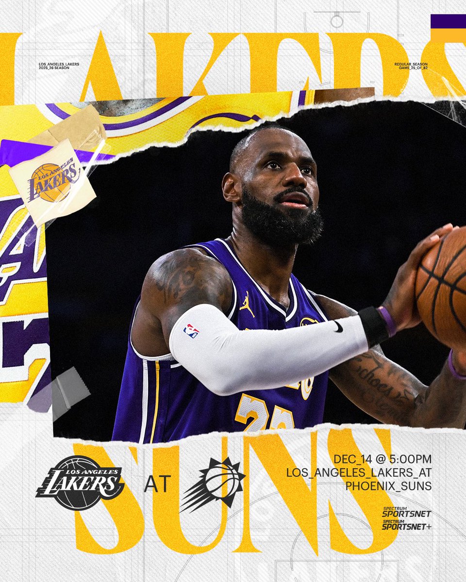 Lakers at Suns 🌵 

🕔: 5:00 PM PT
📺: <a href="/SpectrumSN/">Spectrum SportsNet</a> 
📱: Spectrum SportsNet+
📻: ESPN LA 710/1330 KWKW