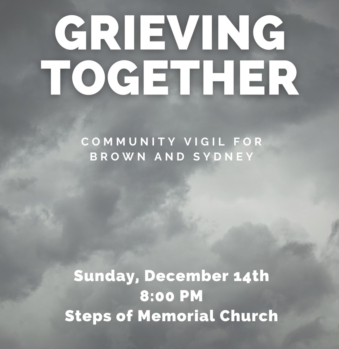 Join us on the steps of the Memorial Church at 8 p.m. to remember and hold space for the victims of violence at Brown University and Sydney, Australia.  
#harvard #MemChurch #HeartofHarvardYard #peace
