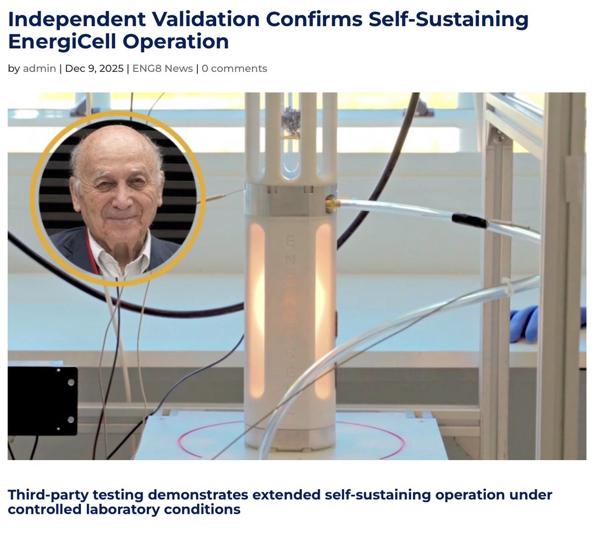ENG8_Energy's tweet photo. ENG8 has completed an independent validation of EnergiCell® with physicist Jean-Paul Biberian, confirming extended self-sustaining operation beyond the start pulse. The findings reduce technical risk and guide next-stage engineering. https://t.co/BSLMCWIVi2
#CleanEnergy #DeepTech https://t.co/L5I75Ep0cu