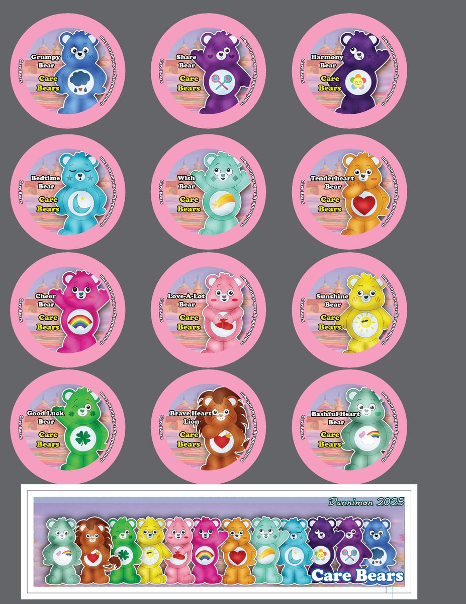 ArtofDanni's tweet photo. A bookmark and button set from The Care Bears! The set includes all 12 buttons and the bookmark, available at all the conventions I vend at and soon online. #carebears #dannimondesigns #artmoots #conaltdelete https://t.co/CLQc2MHK0U