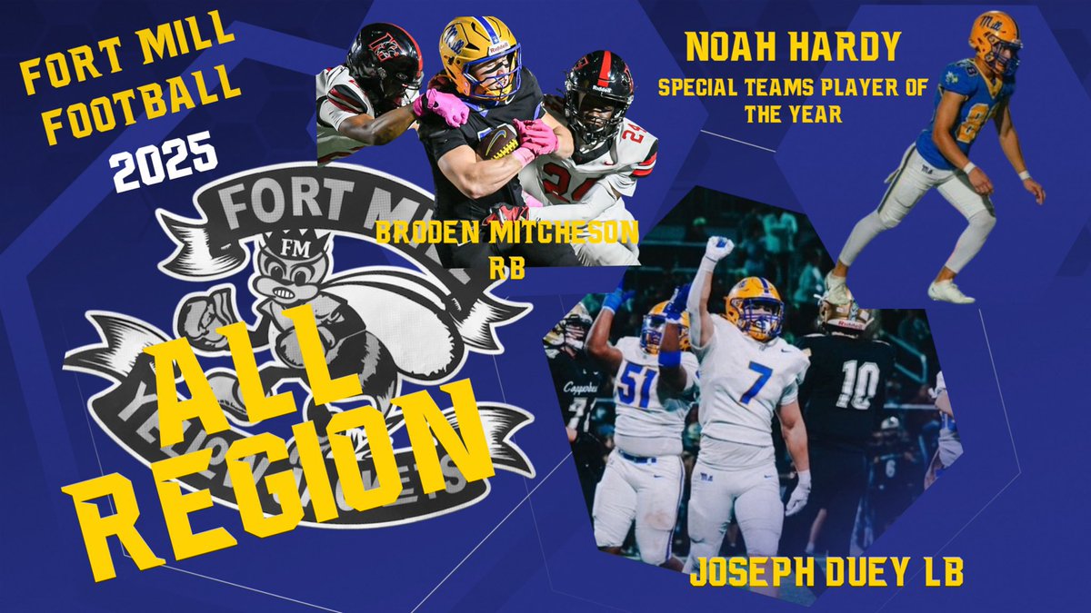 Last week, I was honored and proud to be named 1st Team All-Region for the best region in the state and Team Offensive MVP for <a href="/FMHSFB23/">Fort Mill Football</a>! I know this doesnt happen without the support of my teammates, coaches and family! Extremely grateful to them!
<a href="/FMHSFB23/">Fort Mill Football</a> <a href="/coachmcneely/">Rob McNeely</a>