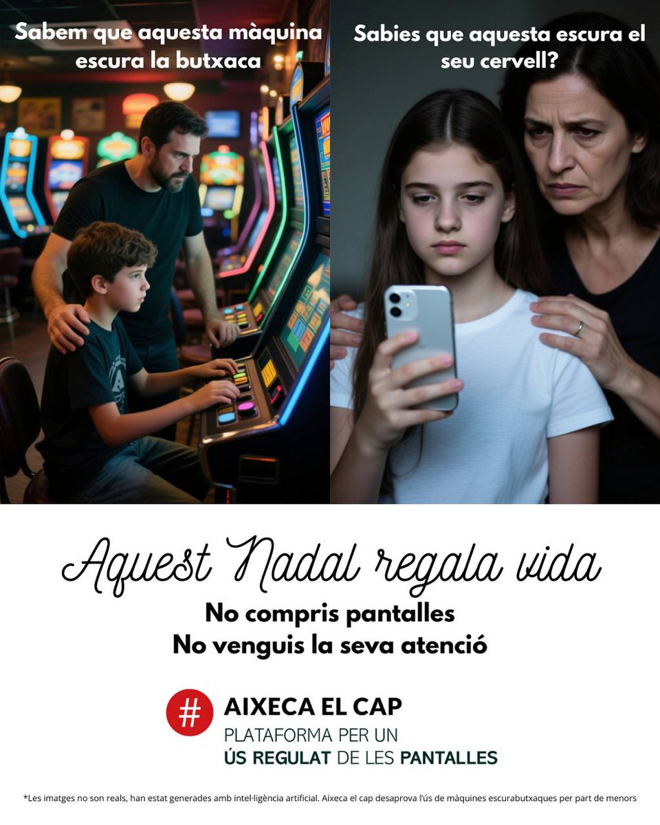 Aixeca_el_cap's tweet photo. ⭐Aixeca el cap llença la nova campanya de Nadal!!  🎁No compris pantalles, no venguis la seva atenció!  🎄Us desitgem que el consumisme i les tecnològiques no us prenguin la màgia!
🐚Comparteix amb grups de famílies, AFAs, familiars i amistats. 💖@eniubo @ALliureMobil https://t.co/yKoQjm6IRD