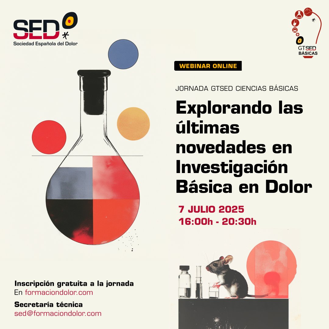 Sedolor's tweet photo. 👨‍🔬¿Quieres conocer las últimas novedades en Investigación Básica en Dolor? Accede a la Jornada del GTSED de Ciencias Básicas que se celebró en julio. 
El programa abordó el dolor neuropático, las diferencias de sexo y género en su percepción, y avances en farmacología y nuevas dianas terapéuticas. También se discutieron enfoques para tratar el dolor postoperatorio y la neuropatía periférica.

👉Accede: https://t.co/IuMAPrAvRr

@cgoicogar #CienciasBásicasGTSED25