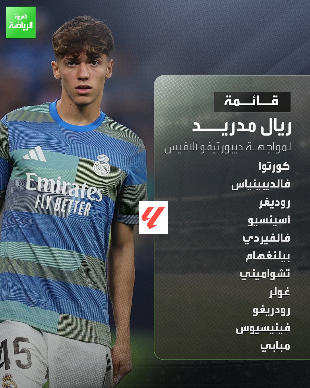 فيكتور فالديبينياس يشارك لأول مرة بقميص ريال مدريد أمام ديبورتيفو ألافيس 