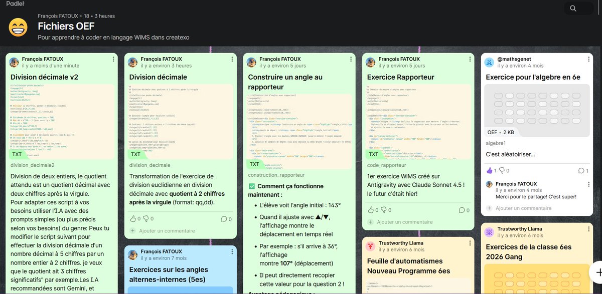 Déjà 4 exos OEF entièrement codés par I.A .
Aucune ligne n'a été saisie par l'humain. 
On lui injecte le script qu'on souhaite adapter ou une capture de ce qu'on veut obtenir (comme pour le rapporteur) et on les laisse faire leur magie .
La seule limite c'est ton imagination.