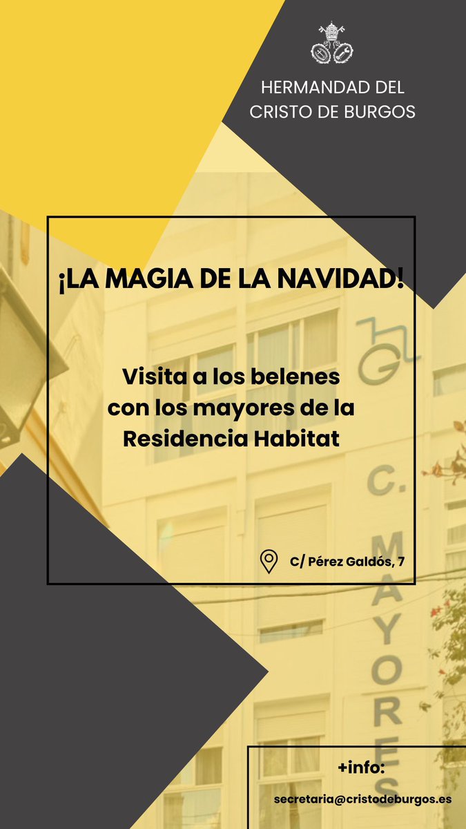 🔸️El 16 de diciembre (17:00–20:00) acompañaremos a los mayores de la Residencia Hábitat para disfrutar de las luces del centro de Sevilla

Necesitamos VOLUNTARIOS para ayudar con las sillas de ruedas

📧 secretaria@cristodeburgos.es
📍 Jueves, 19:00–21:00 en la casa hermandad