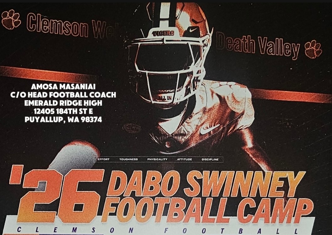AmosaMasaniai09's tweet image. "Extremely honored to be invited to the Dabo Swinney High School Camp at @ClemsonFB 🐅 Thank you to my coaches at @JagNationFB and my family for having my back. Ready to work! #ALLIN #DaboSwinneyCamp #Clemson