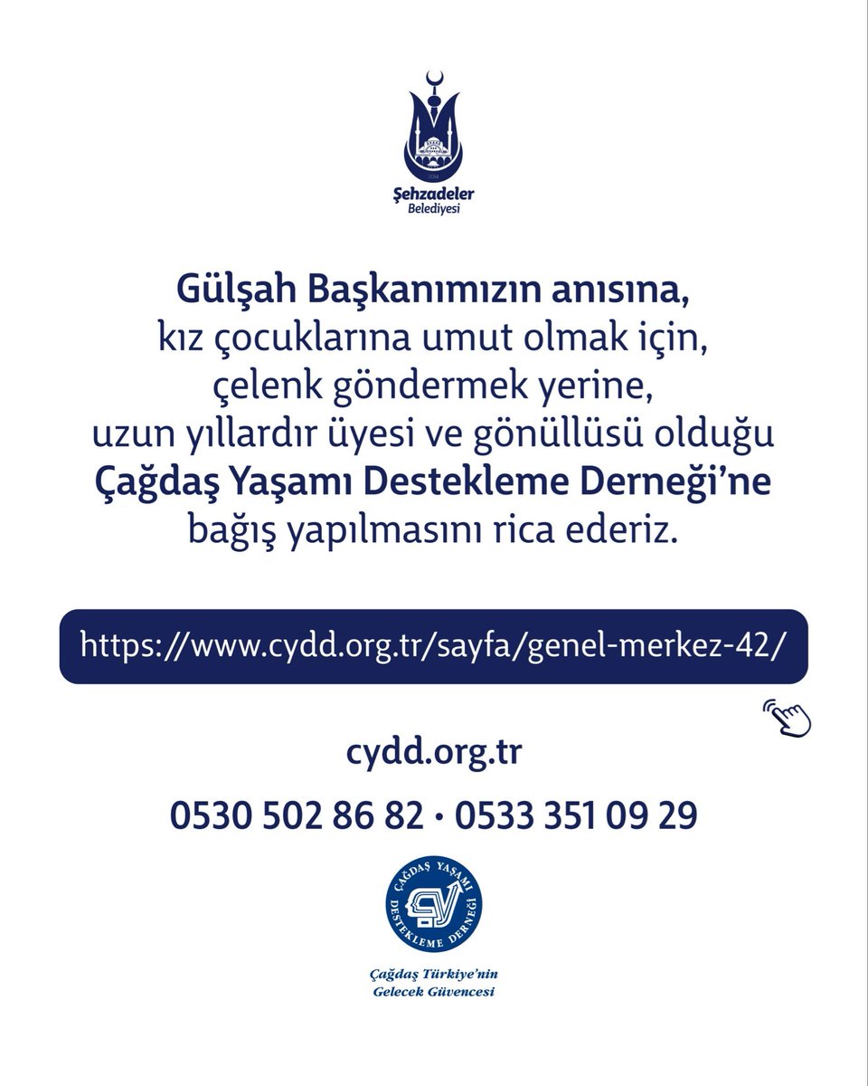 sehzadelerbld's tweet image. Manisa’nın ilk kadın belediye başkanı olan Gülşah Başkanımız, kendisi gibi Cumhuriyetin neferi olarak yetişmiş, geleceğe umut olan genç kadınların ve kız çocuklarının yolunun açık olmasını isterdi.

Bu nedenle, çelenk göndermek isteyen tüm sevenlerinden, uzun yıllardır gönüllüsü…
