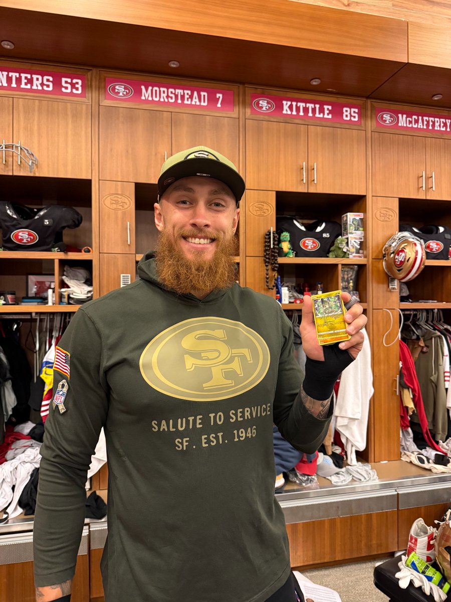 49ers's tweet image. Kittle chooses YOU 🫵

Repost for a chance to win a signed Pokémon card by George Kittle #ProBowlVote 

No purchase necessary. Official rules: 49rs.co/4pCoTBx