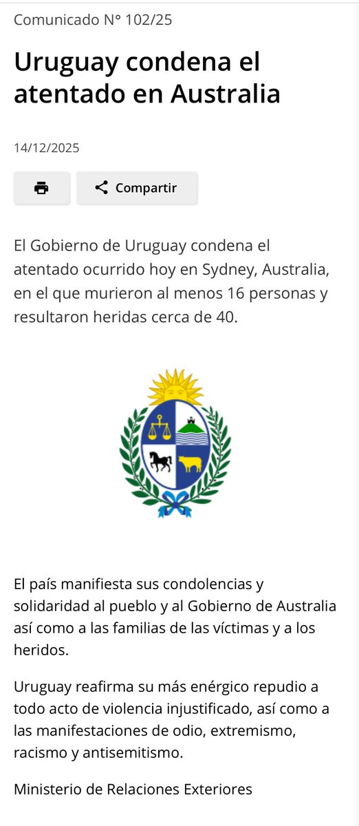 Apareció el comunicado.
La palabra "terrorismo" y la frase "hacia la comunidad judía" quedan para el próximo. 
Redactalo de nuevo <a href="/CancilleriaUy/">Cancillería Uruguay 🇺🇾</a> porque NO MURIERON, fueron ASESINADOS.