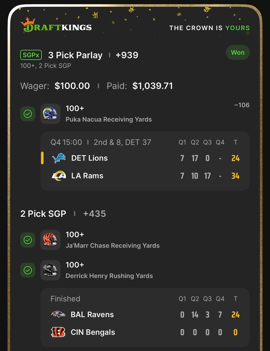 habibtings's tweet image. Quick little +25.43 early Sunday window for the kid… officially at +72 (+7,200 dollars) for the year on the nfl. Merry Christmas 🎄

oddsshopper.com/experts/defyth…
