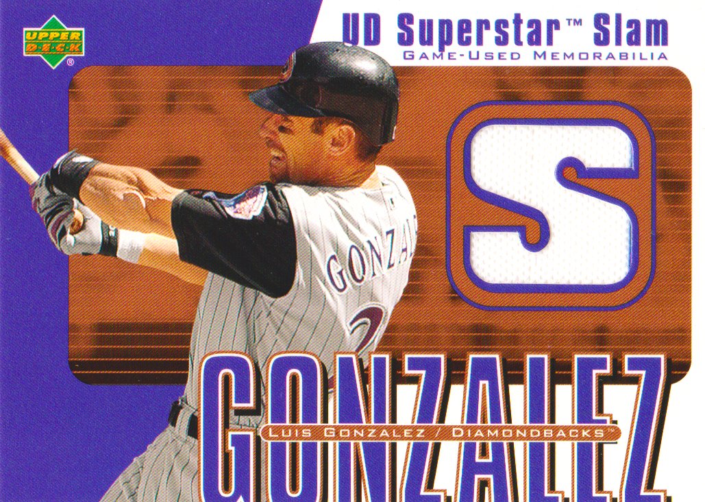 BenPSA10's tweet image. Luis Gonzalez 2002 Upper Deck Superstar Slam Game-Used Jersey Relic SS-LG ebay.us/m/ABf45r #BaseballCards #SportsCards #TheHobby #Collect #Jersey #Memorabilia #Relic #GameUsed #Diamondbacks