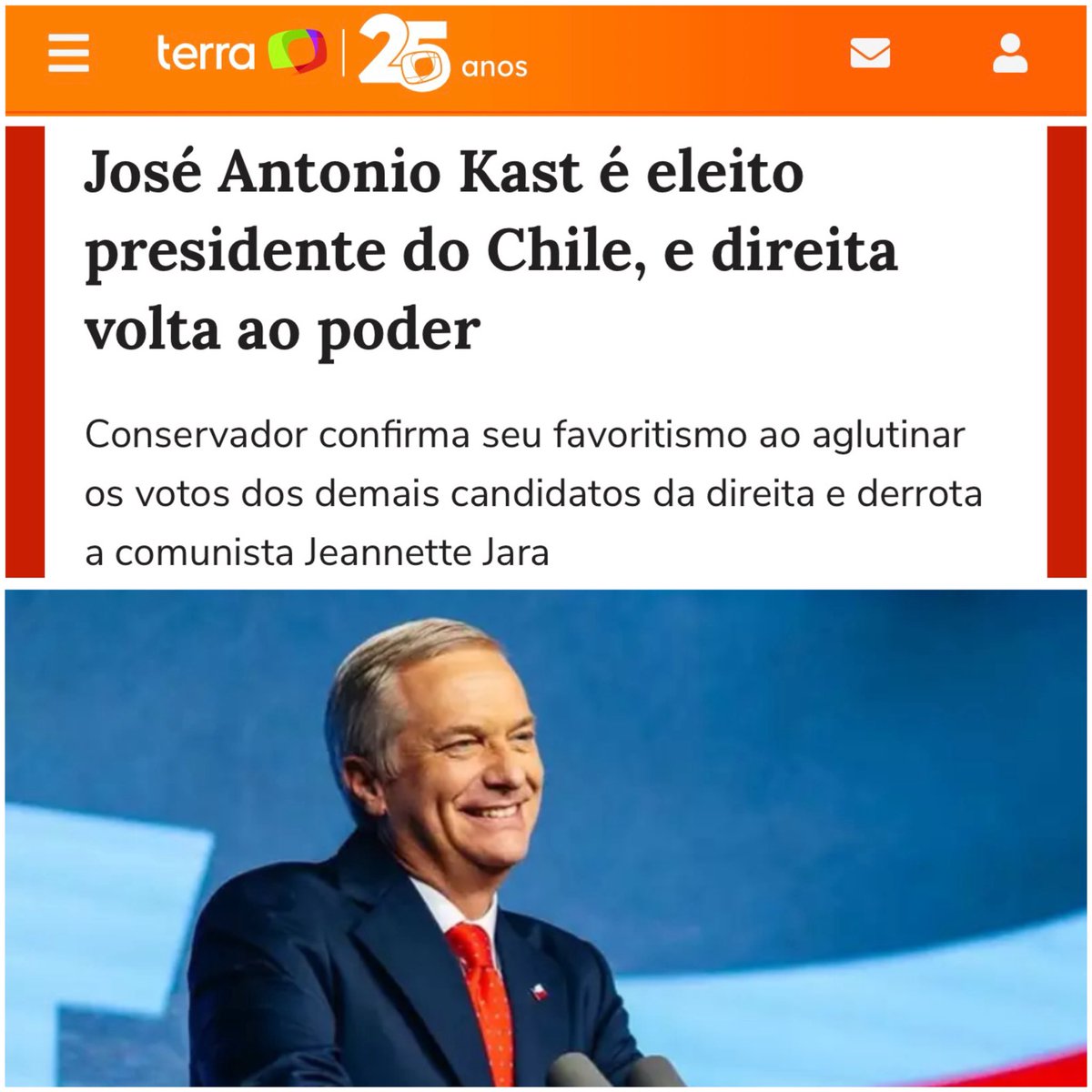🇨🇱 ¡Felicitaciones al presidente electo de Chile, <a href="/joseantoniokast/">José Antonio Kast Rist 🖐️🇨🇱</a>!

El pueblo chileno gana con un presidente de derecha que traerá empleo, seguridad pública y esperanza a un pueblo que se ha enfrentado a las mentiras, la incompetencia y la hipocresía de la izquierda.

¡Que Dios