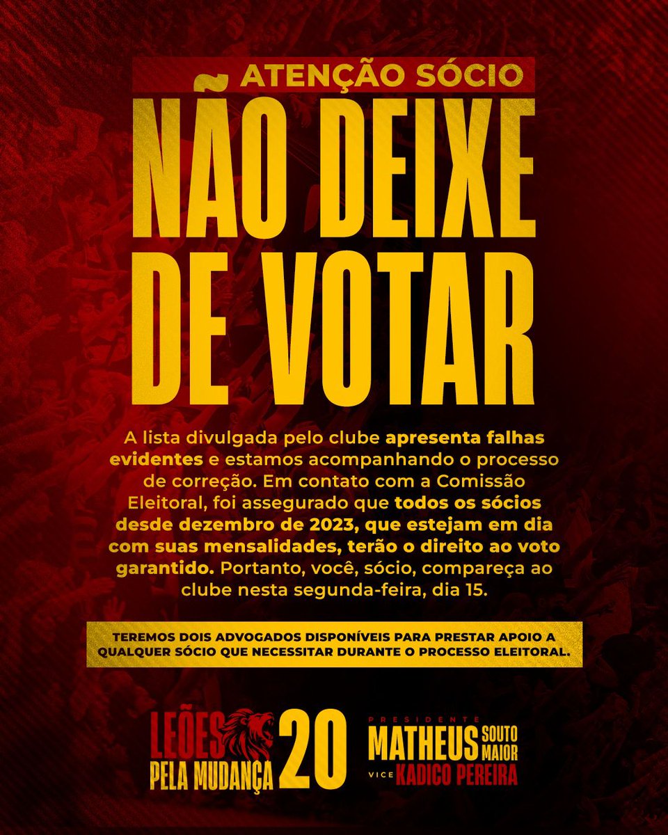 ATENÇÃO!!! NÃO DEIXEM DE IR VOTAR E CONFIRMAR CHAPA 20!!!!👊👊👊👊👊👊👊