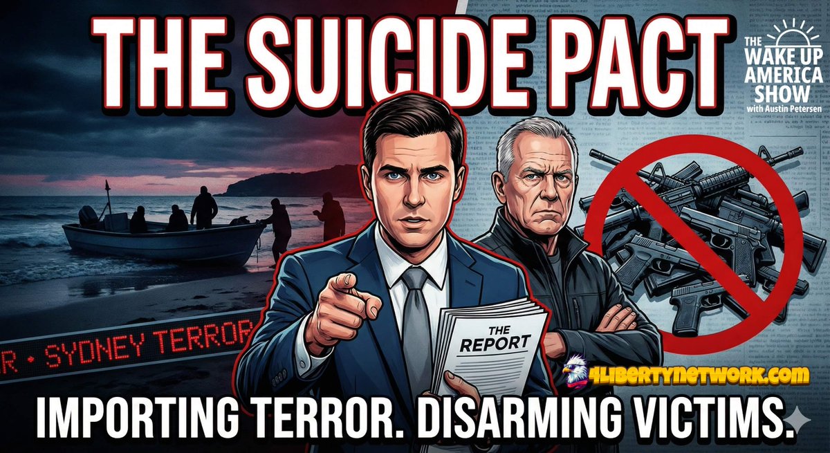 TOMORROW. THE LIBERAL SUICIDE PACT. 🇦🇺⚠️

The Bondi Beach massacre proves that gun control doesn't stop terror—it just disarms the victims. We are importing our own enemies.

The Wake Up America Show is LIVE at 7am CT. The lineup:

🇦🇺 Bondi Beach Terror: <a href="/AP4Liberty/">🥷🦅Austin Petersen 🇺🇲🥋</a> breaks down