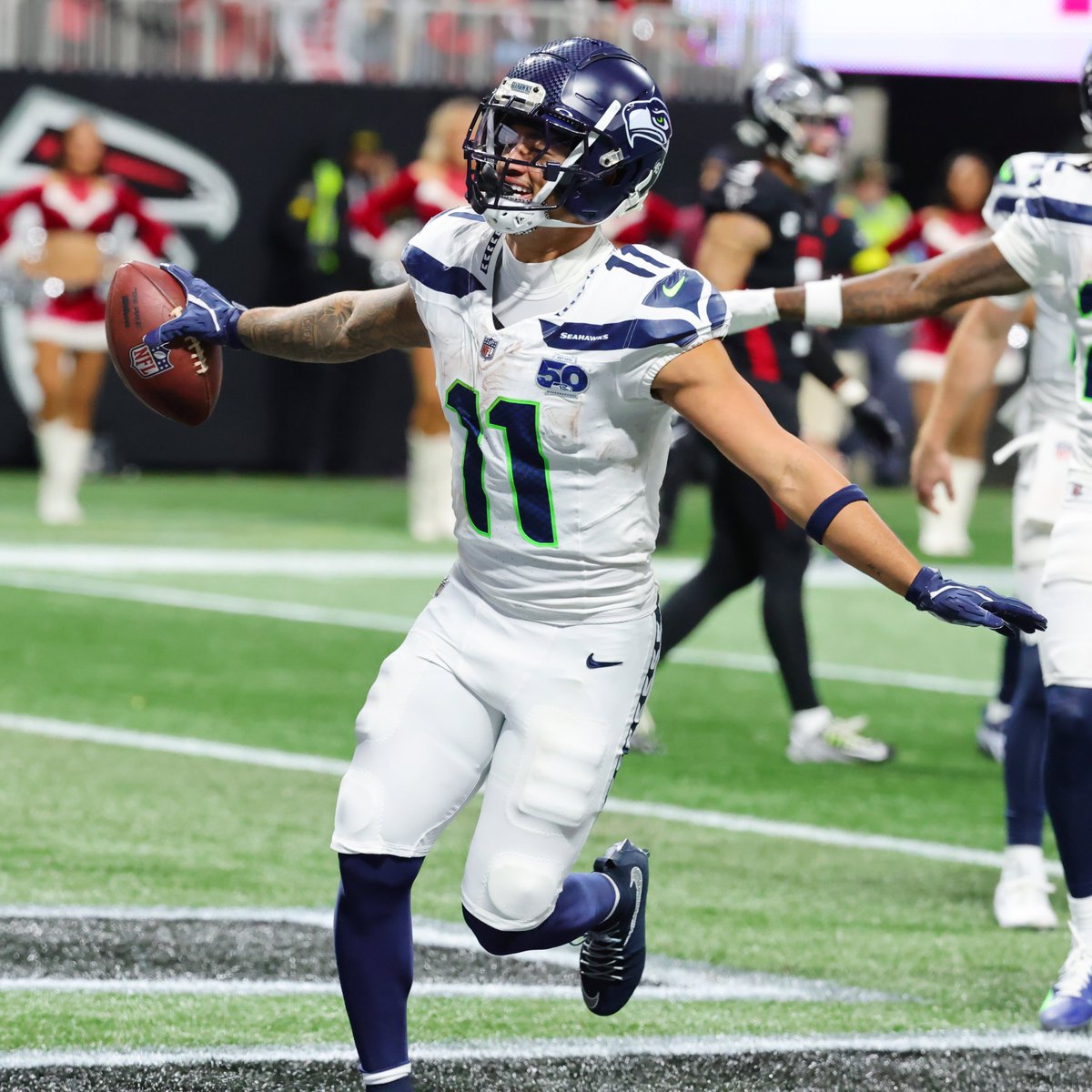 NFLPlus's tweet image. Jaxon Smith-Njigba has 9⃣ games with 100+ receiving yards (most in the NFL) ✅

@Seahawks | #GoHawks