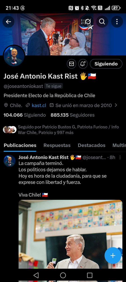 Que te siga el presidente electo no tiene precio 🇨🇱👏🏻