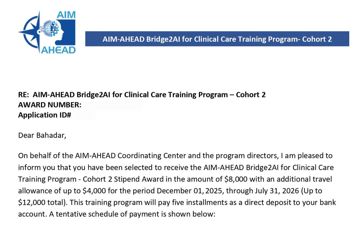 Honored to announce that I have been awarded the AIM-AHEAD BRIDGE2AI grant 

I look forward to contributing to the advancement of ethical AI and health equity. As well as advancing the use of AI/ML for clincial decision making in the ICU! Thank you to  <a href="/AIM_AHEAD/">AIM AHEAD CONSORTIUM</a>  and Bridge2AI