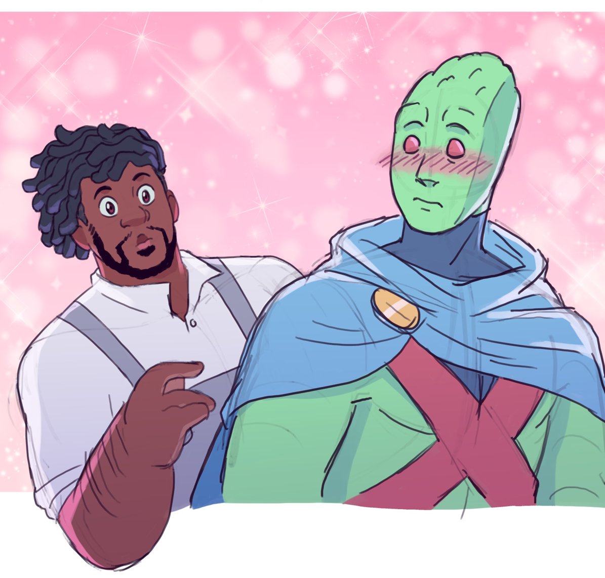Miscellaneous Martian Manhunter + Bartender Al Crane doodles 👽🍸
Alien superhero struggles to keep his feelings hidden in both forms