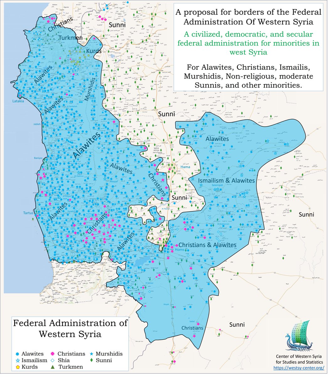 CwsSyria's tweet photo. The Center of Western Syria for Studies and Statistics (CWS) has launched, with the publication of ethnic and sectarian distribution data in central and western Syria, along with a proposal for the boundaries of a geographically based federal region that brings together all civil communities, away from religious extremism.

#USA #Terrorism #SyriaConflict #westsyria #middle_east #minorities #freedom #Christians #Alawites #Sunnis