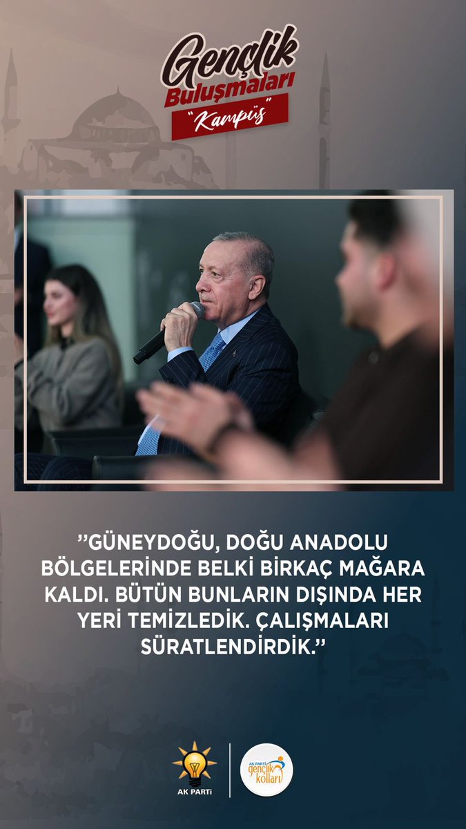 Gençlerle aynı masada, aynı hedefte!  
Cumhurbaşkanımız Sn. <a href="/RTErdogan/">Recep Tayyip Erdoğan</a>’ın liderliğinde ülkemizin dört bir yanında teröre geçit yok!  
Temizlenen her karış toprak, milletimizin huzuru ve gençliğimizin geleceği için atılmış güçlü bir adımdır.  

#GençlikBuluşmaları  

<a href="/burakcifci34/">Burak ÇİFCİ</a>